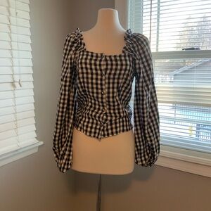 Who What Wear Black and White Checkered Blouse